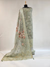 Graceful Green Linen Scalloped Unstitched Suit with Zari & Floral Weave