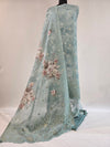 Elegant Blue Linen Scalloped Unstitched Suit with Floral Zari Accents