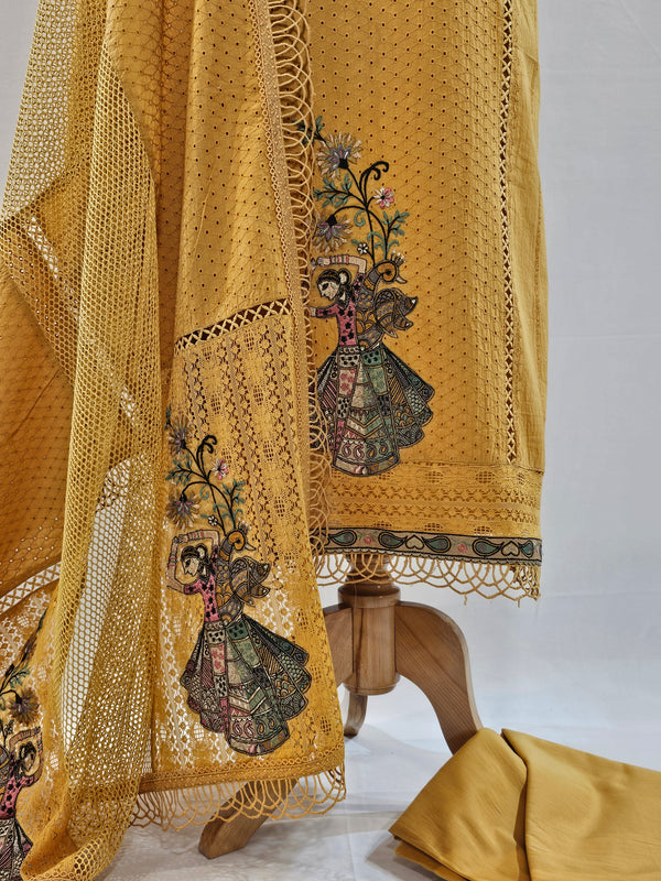 Mustard Muse – Embroidered Pure Cotton Unstitched Suit