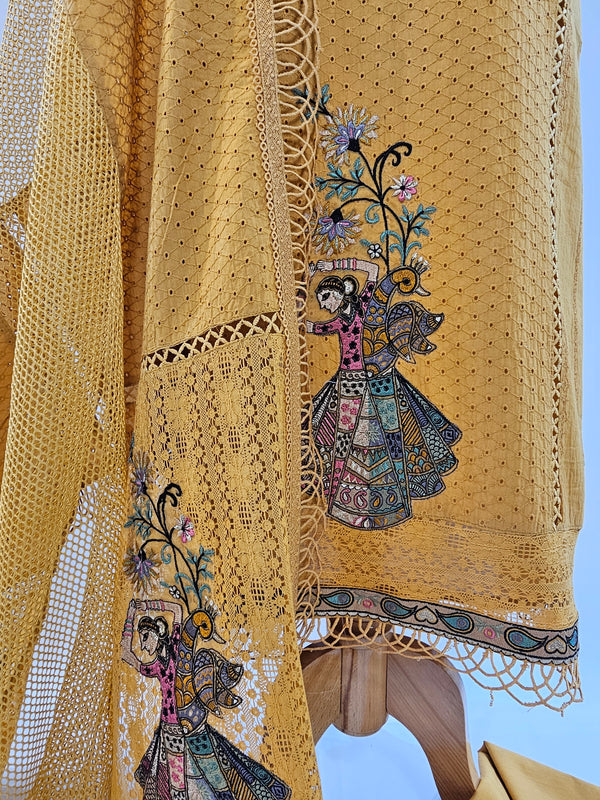 Mustard Muse – Embroidered Pure Cotton Unstitched Suit