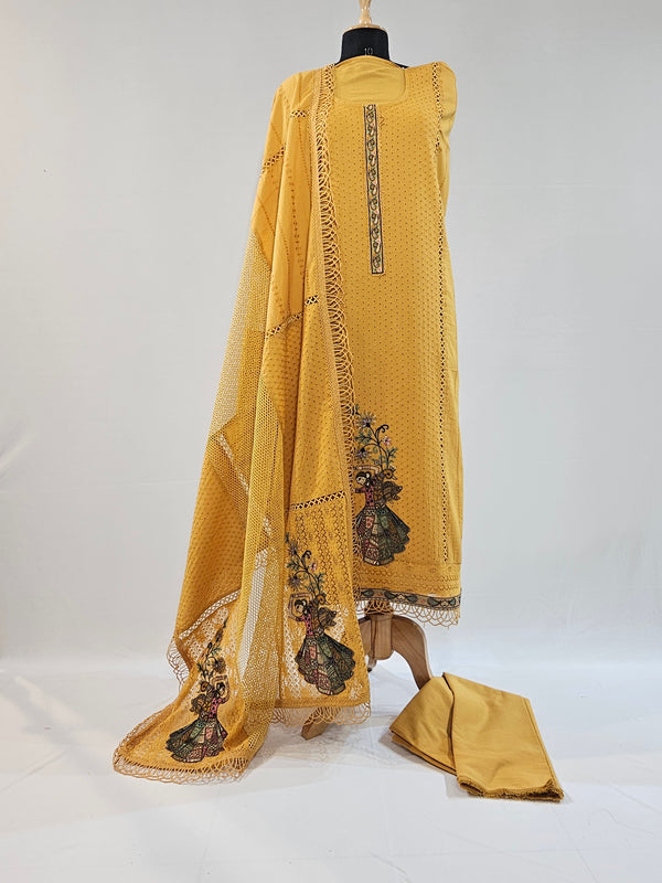 Mustard Muse – Embroidered Pure Cotton Unstitched Suit