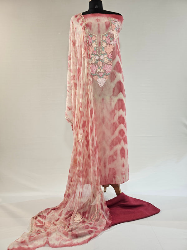 Mehroon Shibori Aari Embroidery Pure Georgette Unstitched Suit Set