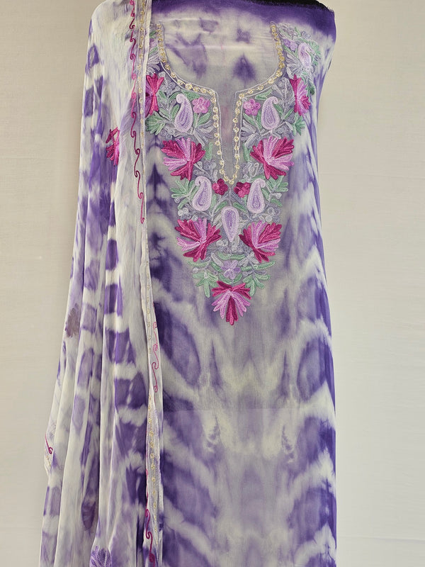 Shibori Purple Georgette Unstitched Suit with Aari Embroidery