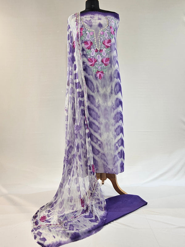 Shibori Purple Georgette Unstitched Suit with Aari Embroidery
