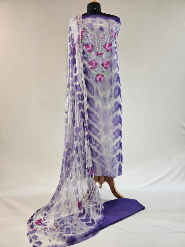 Shibori Purple Georgette Unstitched Suit with Aari Embroidery