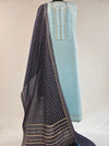 Light Blue Cotton Suit with Elegant Nalki Work & Printed Blue Dupatta