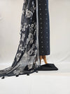 Elegant Black Linen Suit Set with Zari Butti & Floral Dupatta