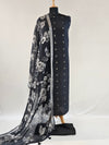 Elegant Black Linen Suit Set with Zari Butti & Floral Dupatta