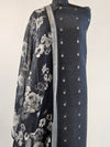 Elegant Black Linen Suit Set with Zari Butti & Floral Dupatta