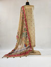Brown Linen Embroidered Unstitched Suit with Pichwai Art