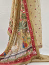 Brown Linen Embroidered Unstitched Suit with Pichwai Art