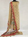 Brown Linen Embroidered Unstitched Suit with Pichwai Art