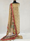 Brown Linen Embroidered Unstitched Suit with Pichwai Art
