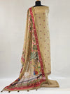 Brown Linen Embroidered Unstitched Suit with Pichwai Art