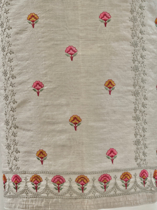 Elegant Light Grey Embroidered Linen Suit