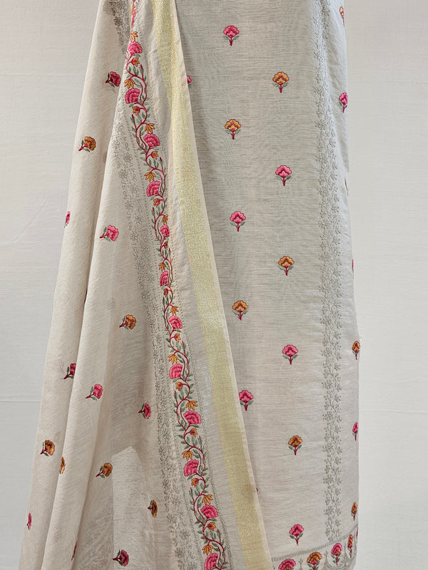 Elegant Light Grey Embroidered Linen Suit