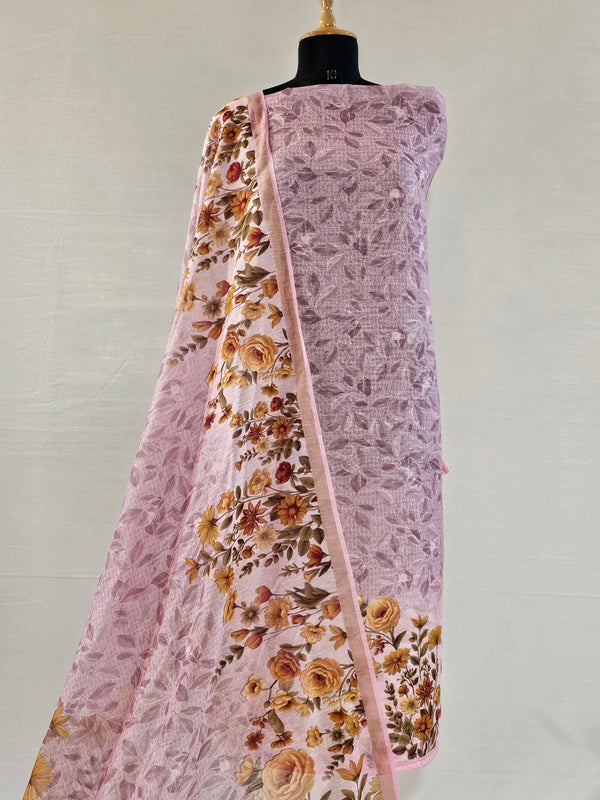 Onion Pink Digital Floral Linen Unstitched Suit Set