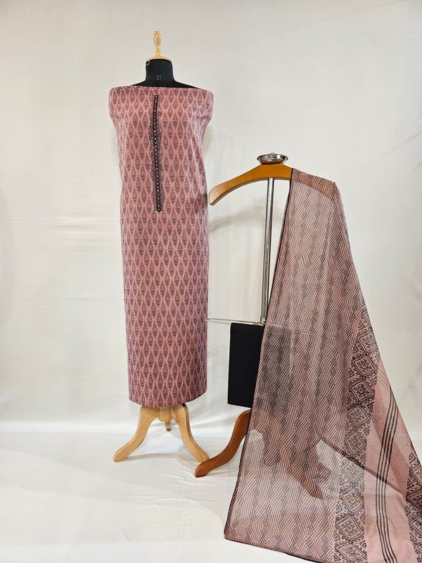 Jacquard Wine Cotton Elegance – Unstitched Suit Set