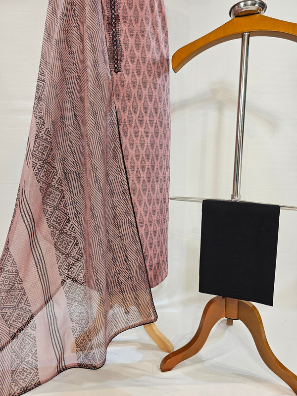 Jacquard Wine Cotton Elegance – Unstitched Suit Set