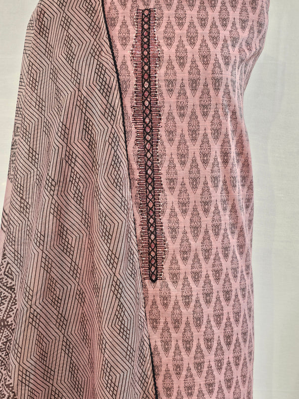 Jacquard Wine Cotton Elegance – Unstitched Suit Set