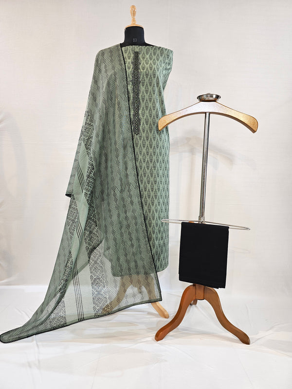 Jacquard Green Fresh Feel - Cotton Unstitched Suit Set