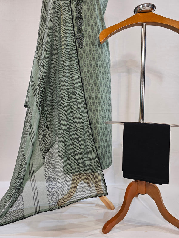 Jacquard Green Fresh Feel - Cotton Unstitched Suit Set