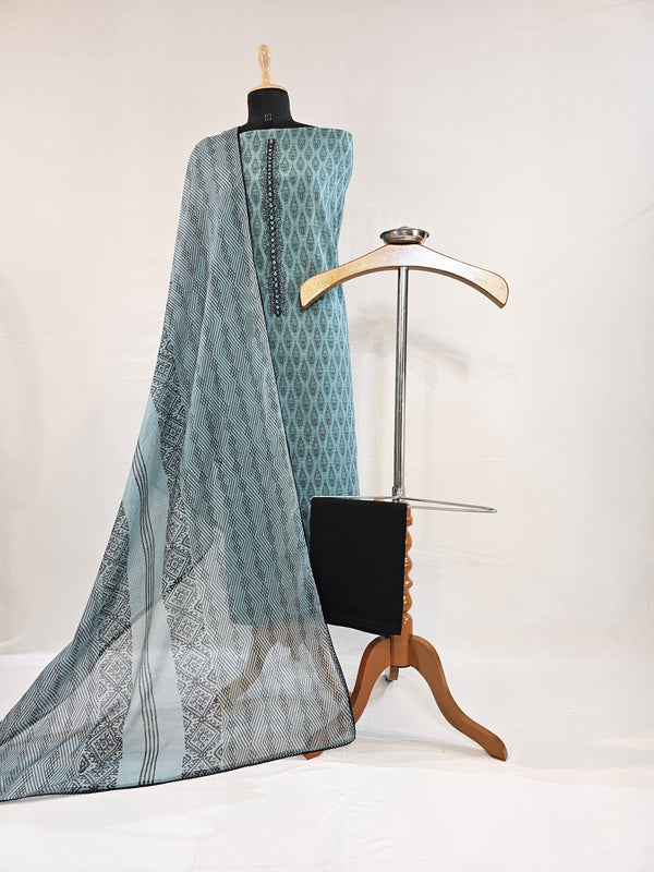 Jacquard Blue Elegance – Cotton Unstitched Suit Set