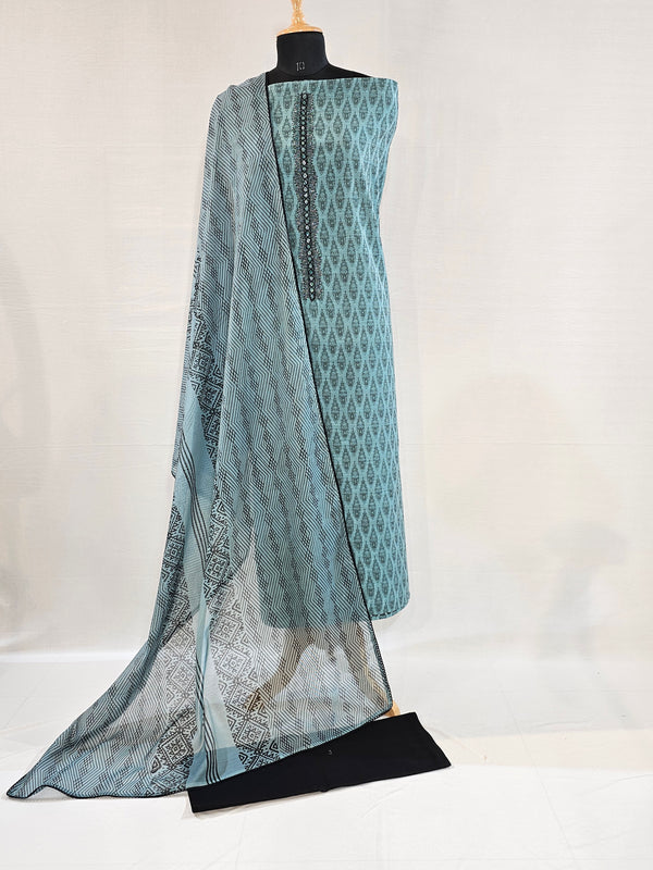 Jacquard Blue Elegance – Cotton Unstitched Suit Set