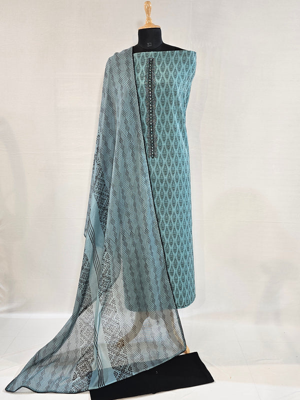 Jacquard Blue Elegance – Cotton Unstitched Suit Set