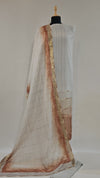 Soft Grey Chanderi Unstitched Suit Set with Embroidered Dupatta
