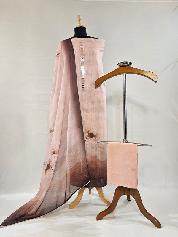 Peach Blossom Elegance – Digital Printed Cotton Unstitched Suit Set