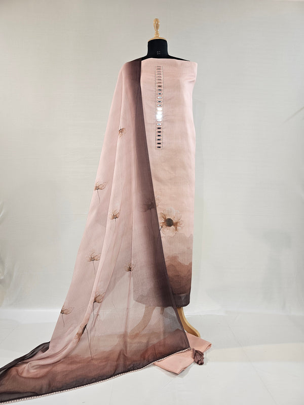 Peach Blossom Elegance – Digital Printed Cotton Unstitched Suit Set