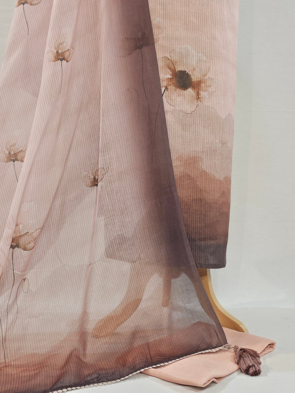 Peach Blossom Elegance – Digital Printed Cotton Unstitched Suit Set