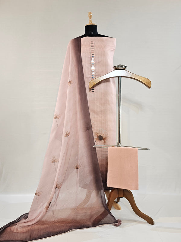 Peach Blossom Elegance – Digital Printed Cotton Unstitched Suit Set