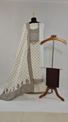 Elegant Cream Kora Cotton Unstitched Suit with Zari & Brown Thread Weave