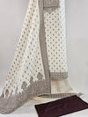 Elegant Cream Kora Cotton Unstitched Suit with Zari & Brown Thread Weave