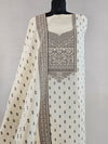 Elegant Cream Kora Cotton Unstitched Suit with Zari & Brown Thread Weave