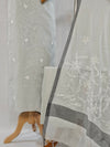 Soft Light Grey Chanderi Unstitched Suit Set with Real Mirror & Embroidery Work