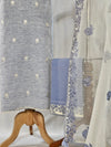 Soft Light Blue Cotton Unstitched Suit with Embroidered Neck and Kota Doria Dupatta