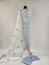 Soft Light Blue Cotton Unstitched Suit with Embroidered Neck and Kota Doria Dupatta