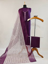 Elegant Purple Cotton Check Unstitched Suit with Real Mirror & Beadwork