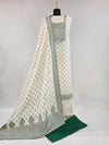 Cream & Green Kora Cotton Suit with Zari Weave and Elegant Bead Detailing