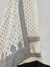 Elegant Cream Kora Cotton Unstitched Suit Set with Black- Zari Weave