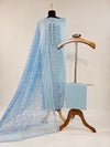 Elegant Light Blue Cotton Unstitched Suit with Hand Embroidery
