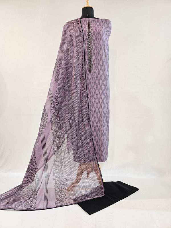 Jacquard Purple Cotton Elegant - Unstitched Suit Set