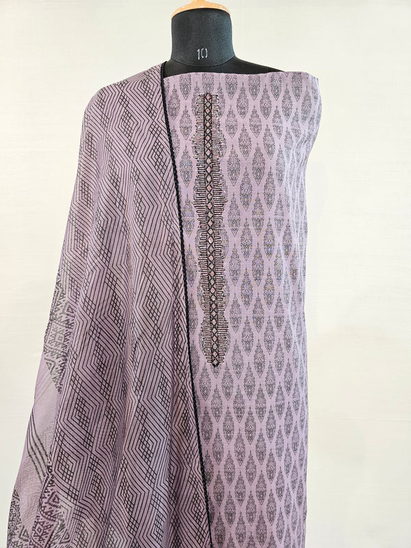 Jacquard Purple Cotton Elegant - Unstitched Suit Set