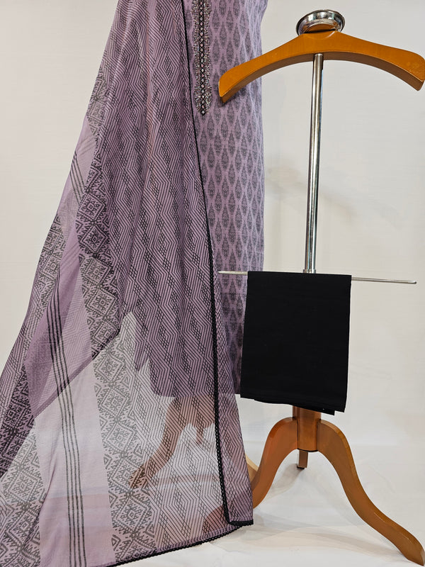 Jacquard Purple Cotton Elegant - Unstitched Suit Set