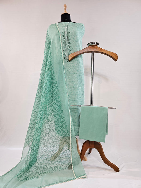 Serenity Green Hand-Embroidered Cotton Suit Set