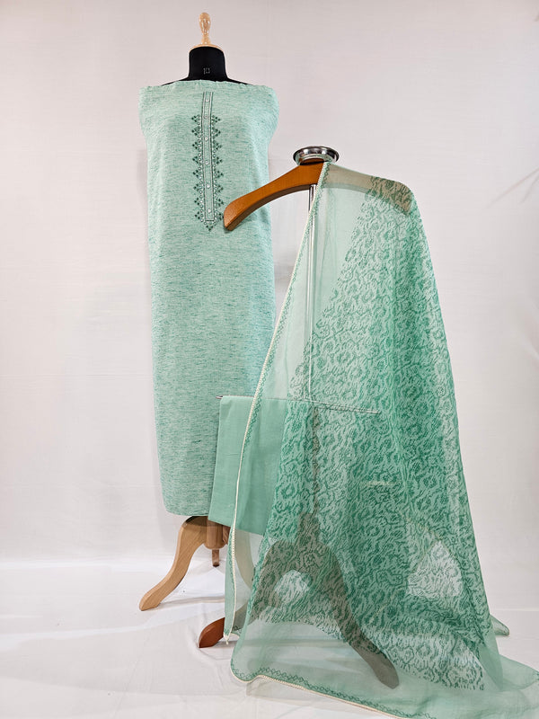 Serenity Green Hand-Embroidered Cotton Suit Set