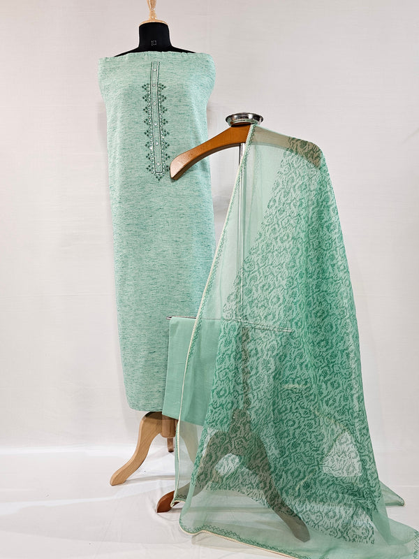 Serenity Green Hand-Embroidered Cotton Suit Set